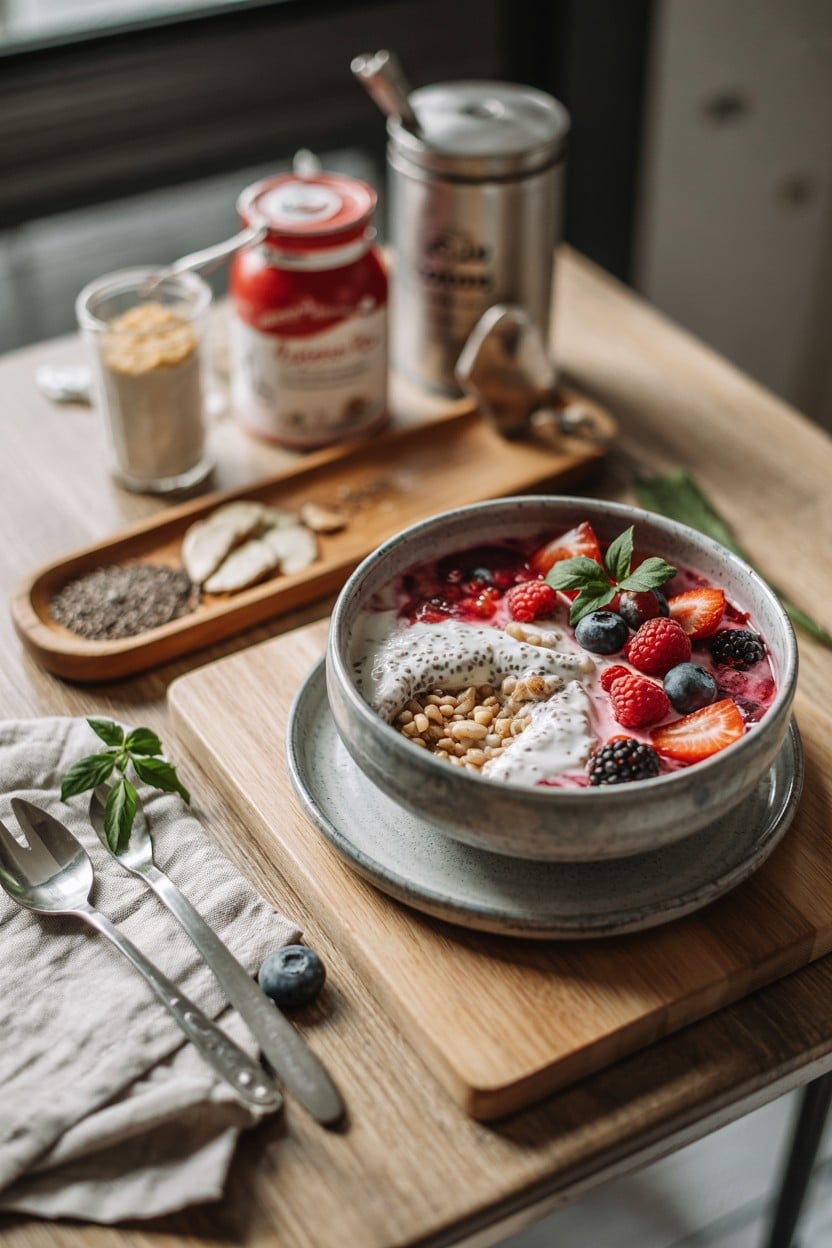 Yogurt Chia Seed Pudding with Vanilla and Berries