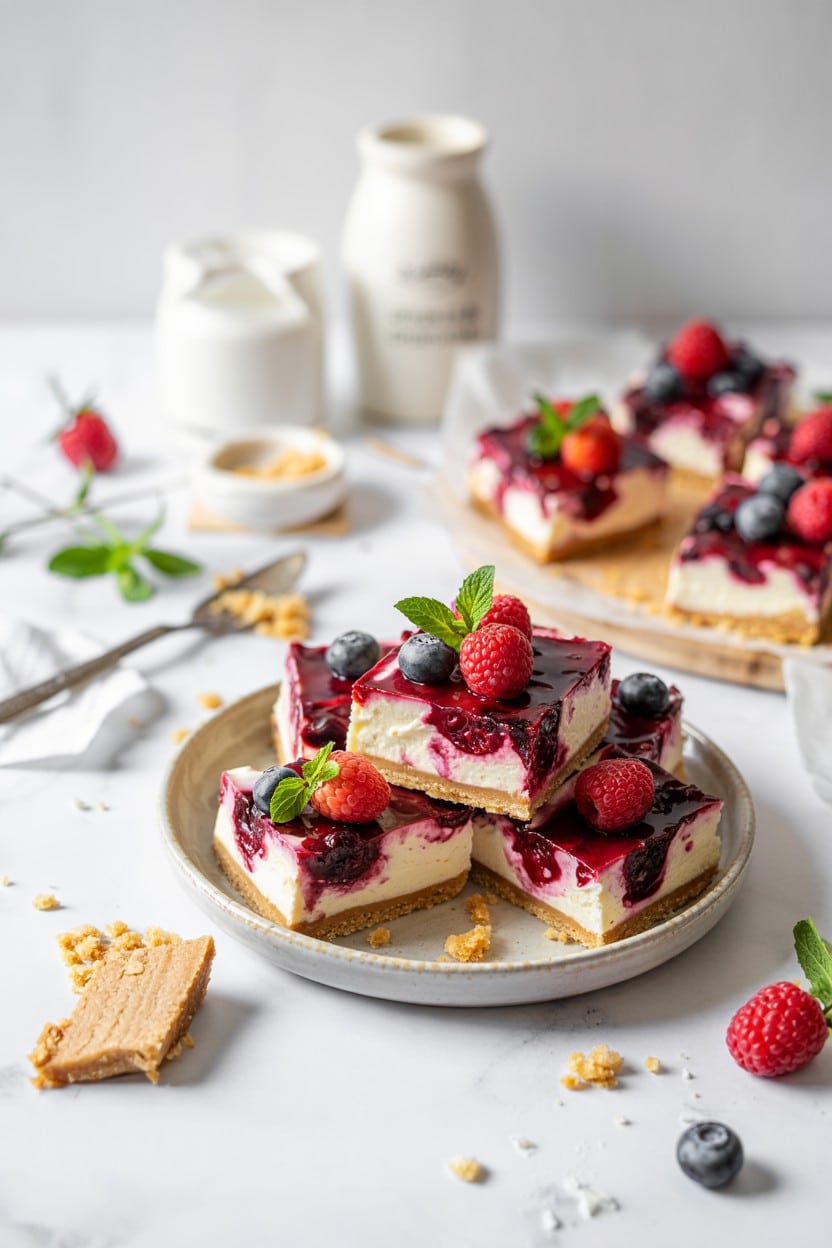 No-Bake Berry Cheesecake Bars
