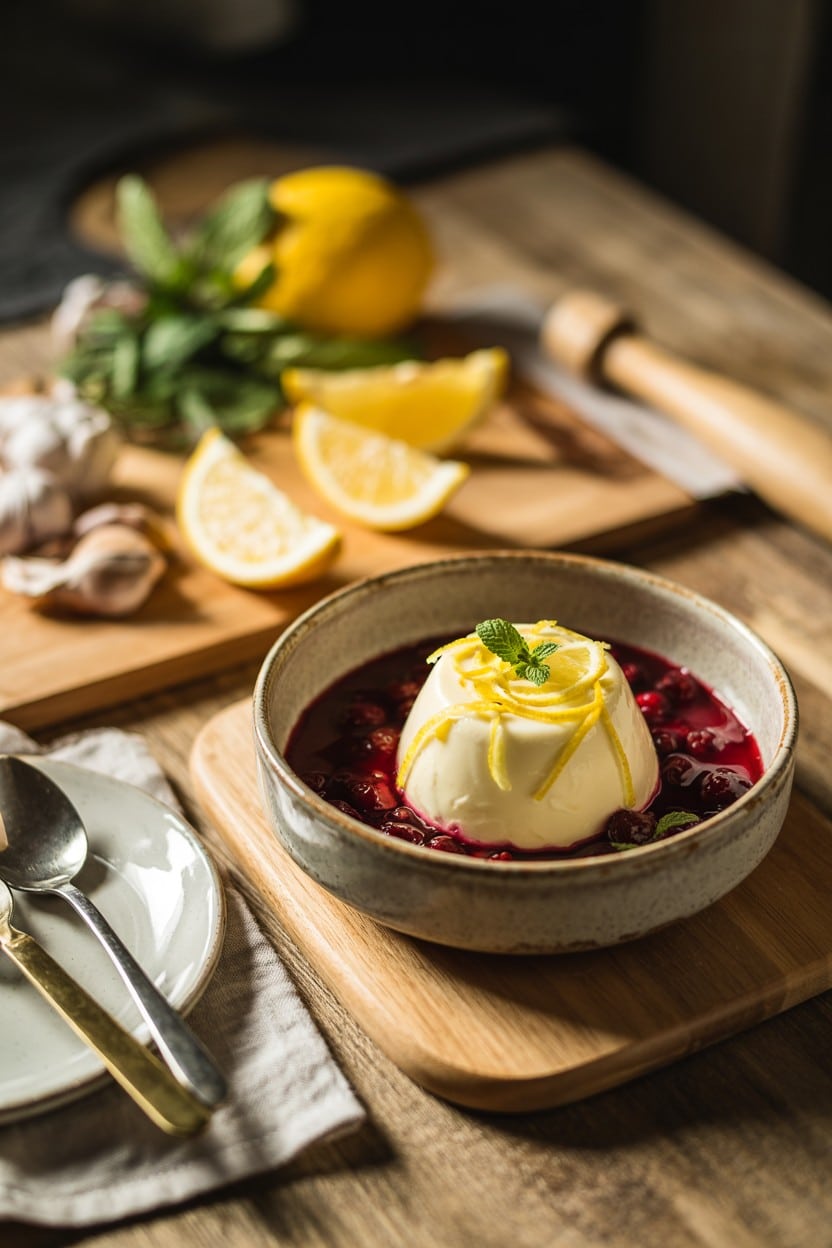Lemon Panna Cotta with Berry Compote