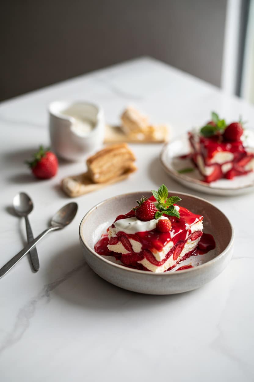Strawberry Jelly and Cream Layered Dessert
