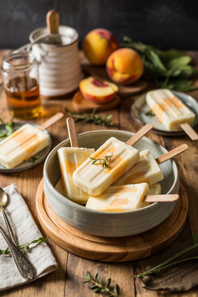 Frozen Honey and Peach Yogurt Popsicles