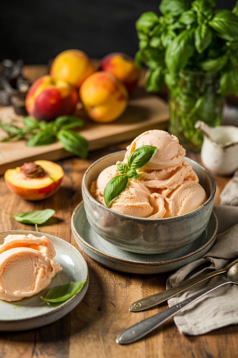 Peach and Basil Frozen Yogurt