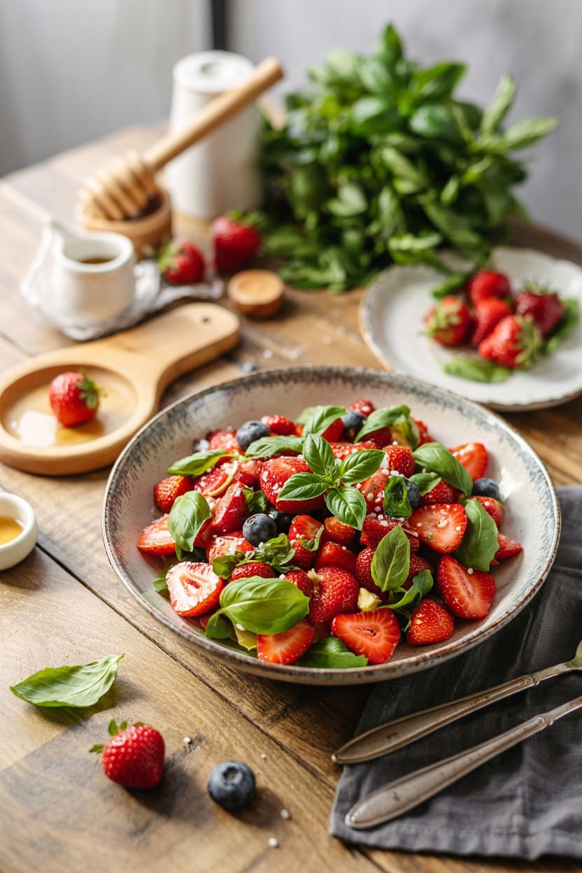 Strawberry Basil Salad with Honey Drizzle