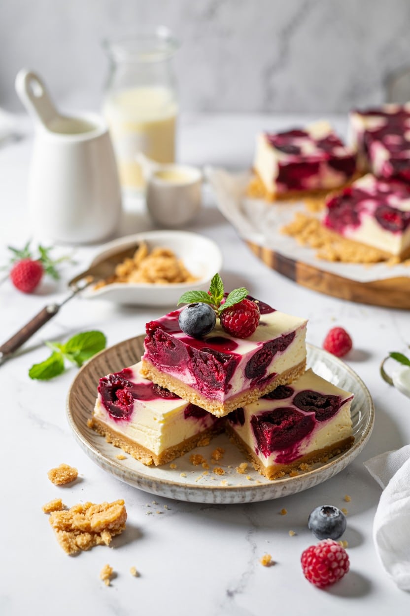 Frozen Berry Swirl Cheesecake Bars