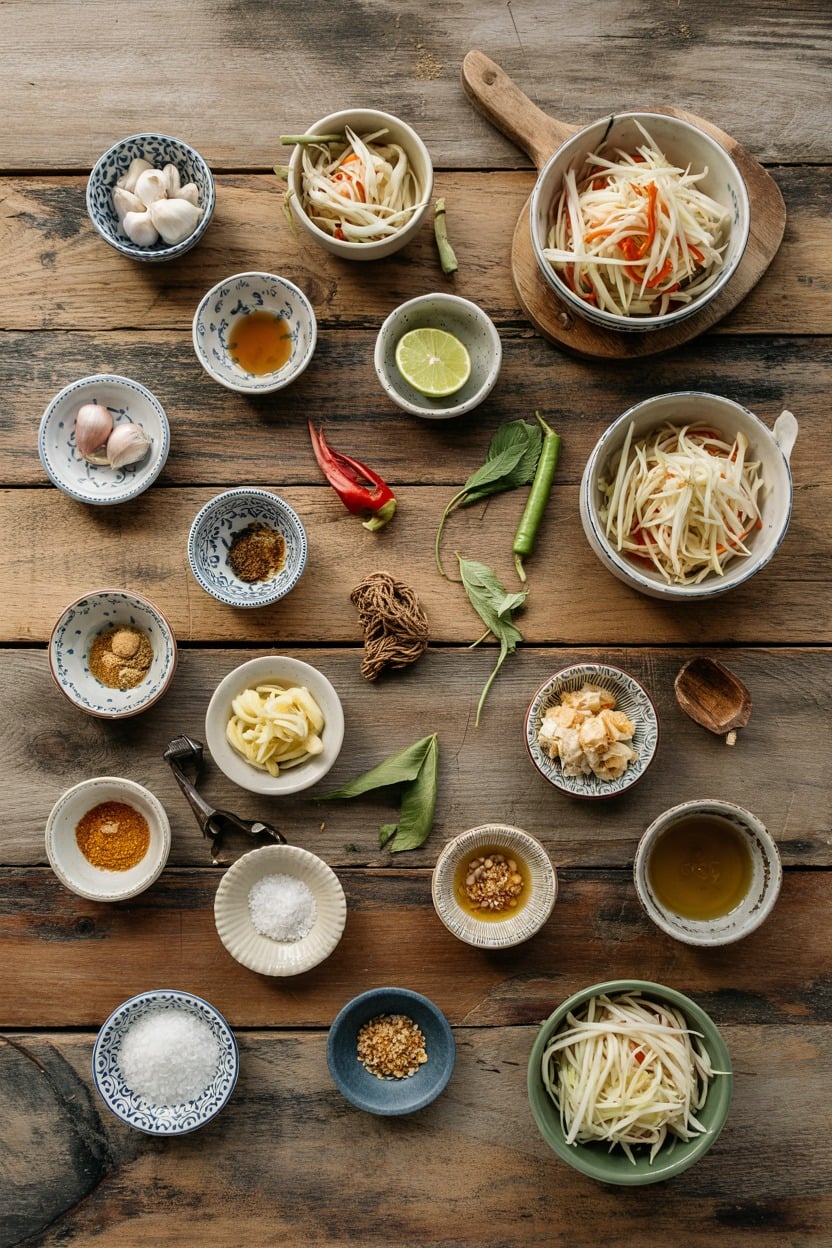Thai Green Papaya Salad (Som Tum) - ingredients