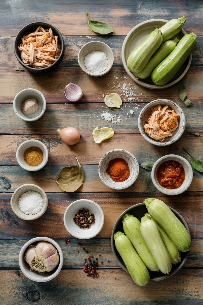 Buffalo Chicken Stuffed Zucchini - ingredients