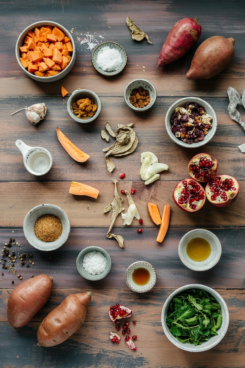 Roasted Sweet Potato and Pomegranate Salad - ingredients