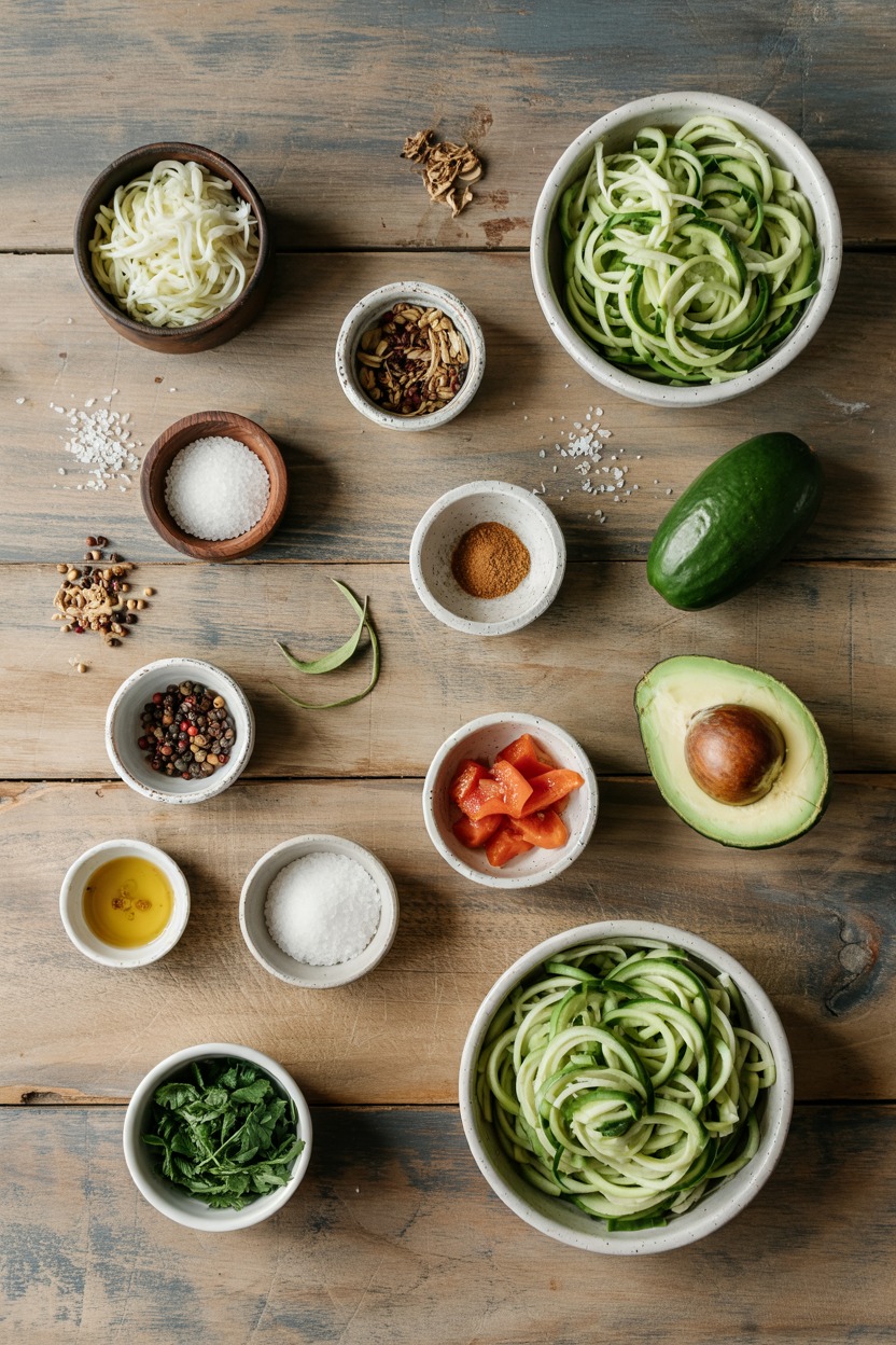 Spiralized Cucumber and Avocado Salad - ingredients