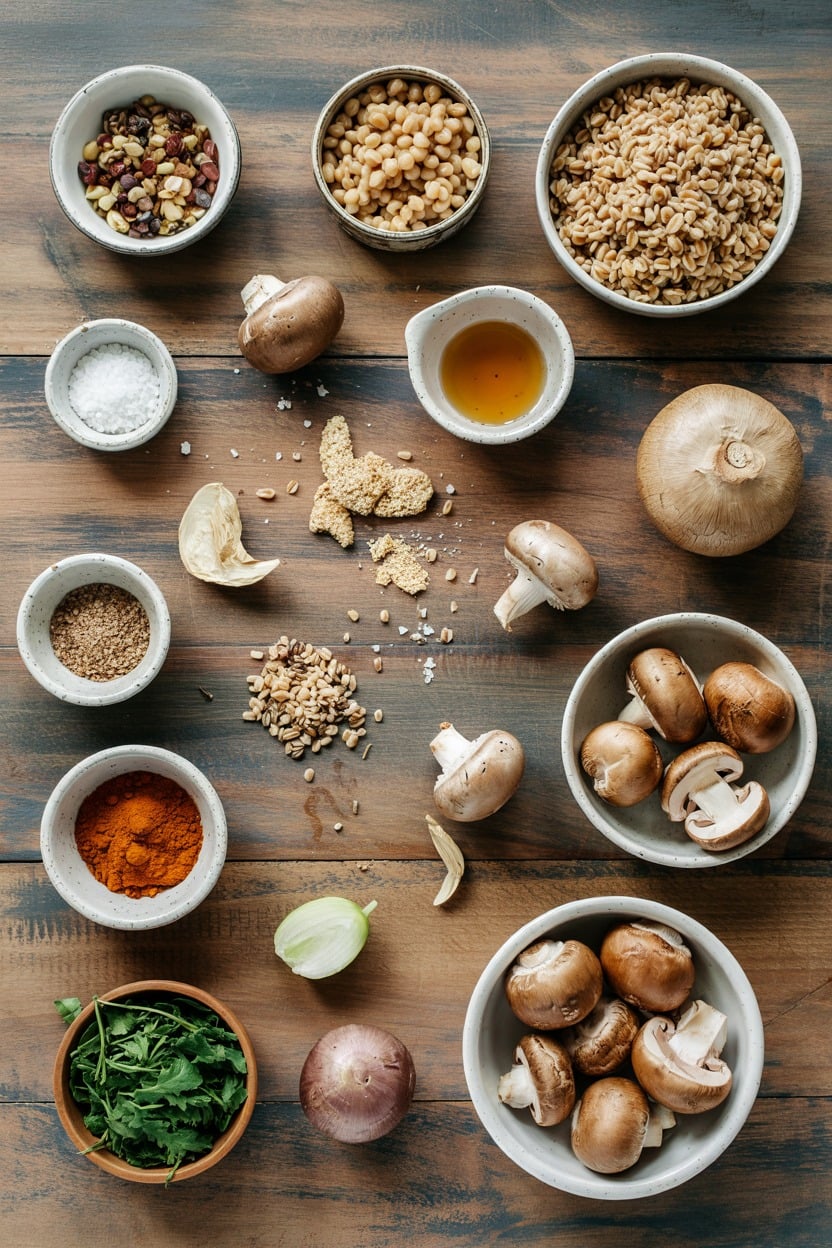 Warm Farro & Mushroom Salad - ingredients