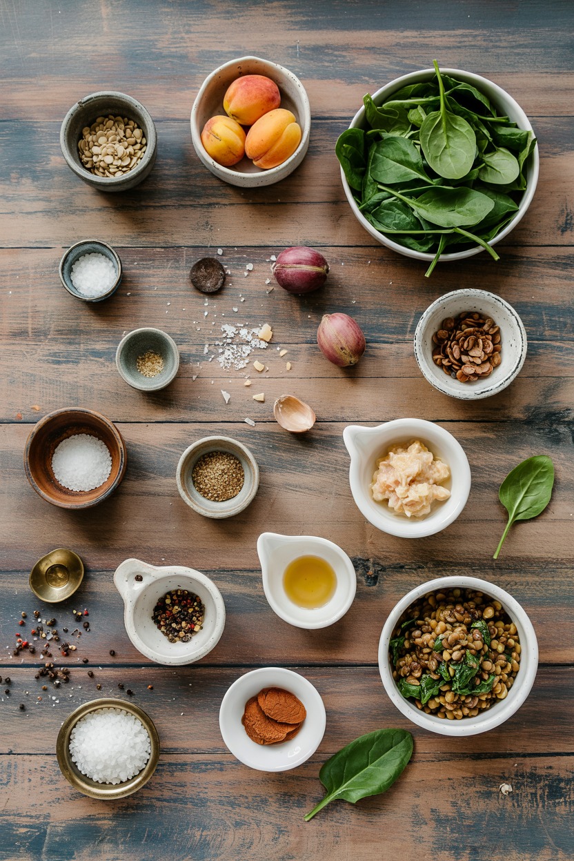 Warm Spinach-Apricot Lentil Salad - ingredients